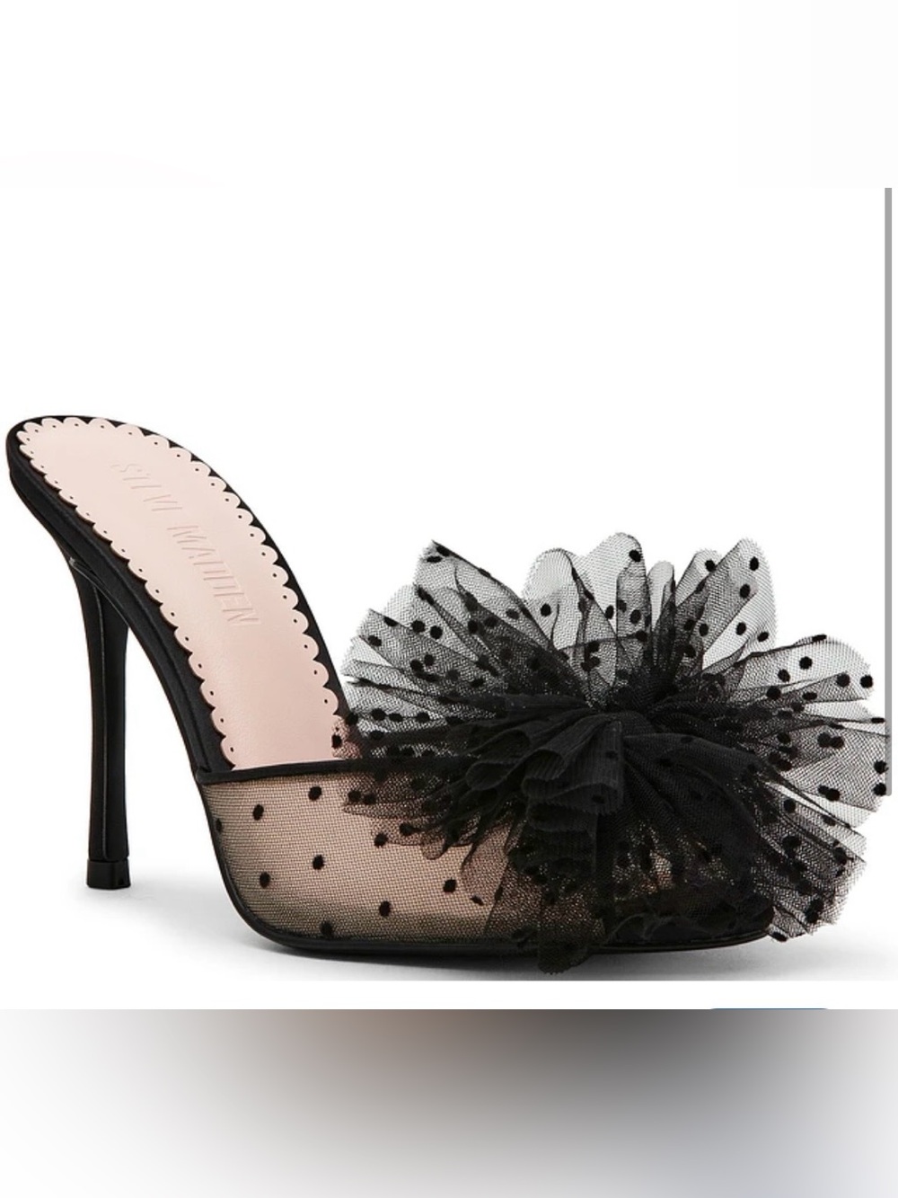 Steve Madden Prit Black Dotted Mesh Bow Slide Heels Shoes- 8.5